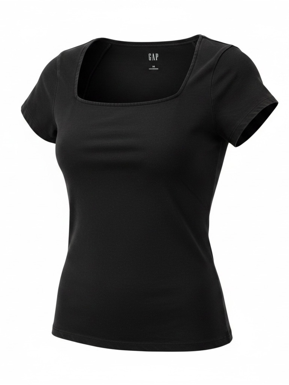 Gap Knit Top Womens XS Black Short Sleeve Fitted Stretchy Hip Length Square Neck